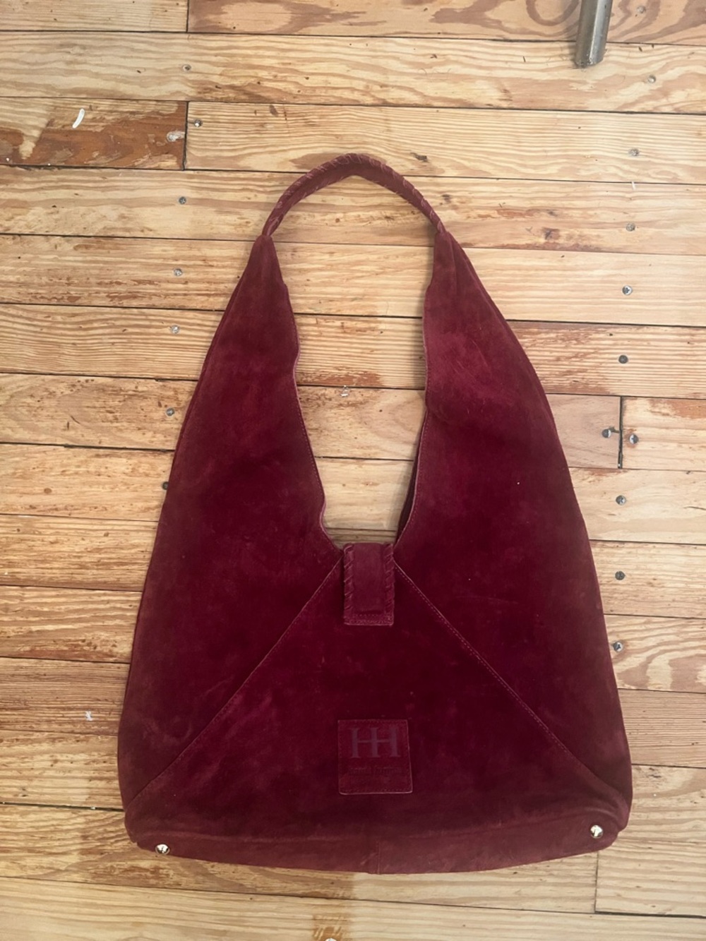 Burgundy Suede Shoulder Hobo Bag